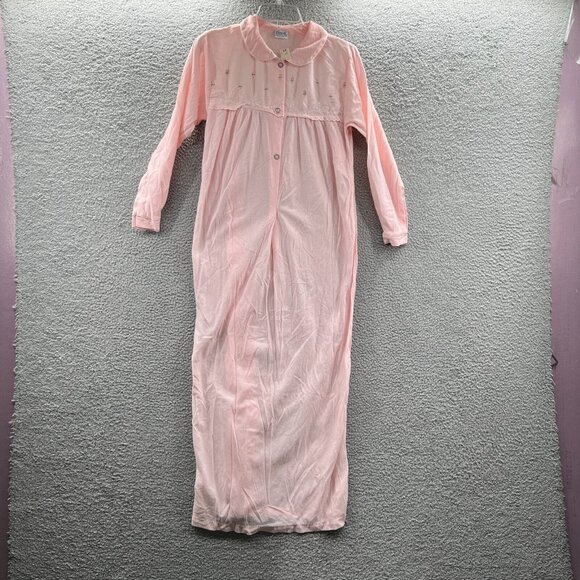 Vintage Carole Womens Robe‎ Medium Pink Embroidered Button Front Long Sleeve - Picture 1 of 9